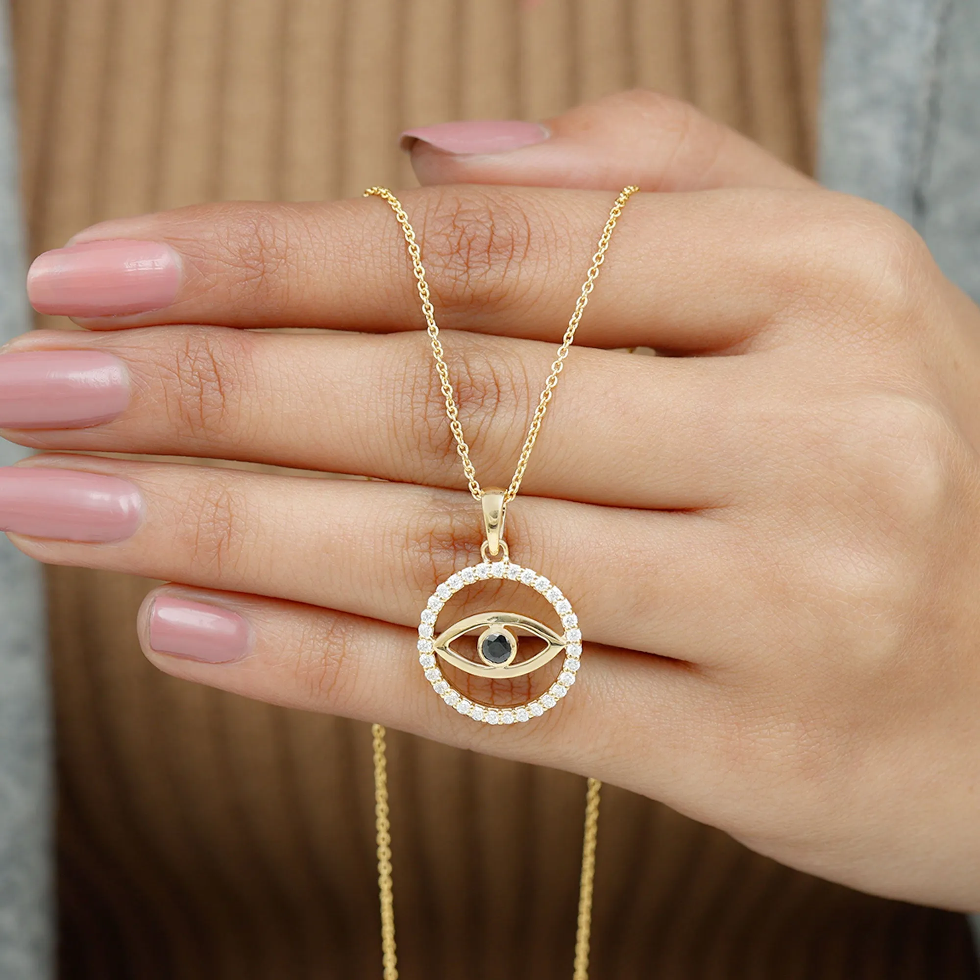 1 CT Black Onyx Evil Eye Pendant with Moissanite Eternity Circle