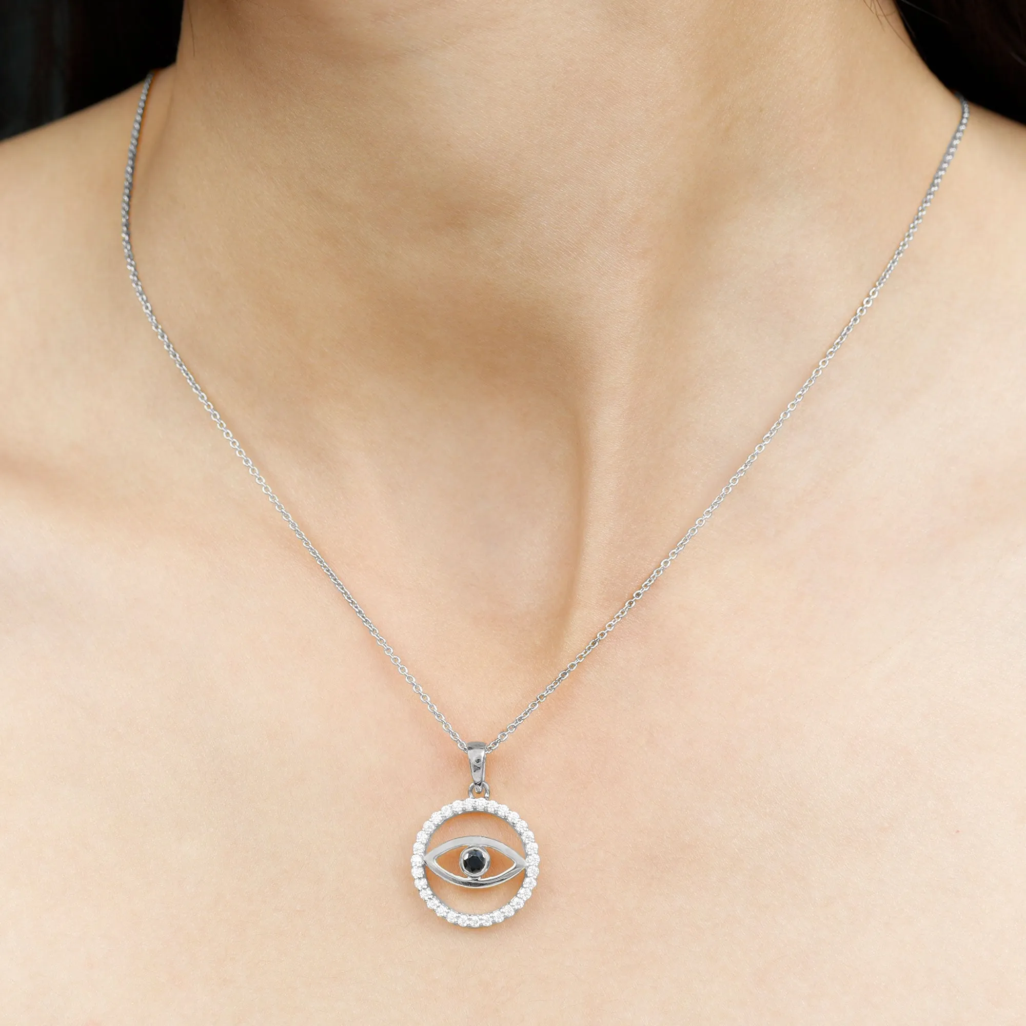 1 CT Black Onyx Evil Eye Pendant with Moissanite Eternity Circle