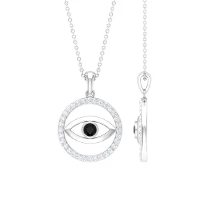 1 CT Black Onyx Evil Eye Pendant with Moissanite Eternity Circle