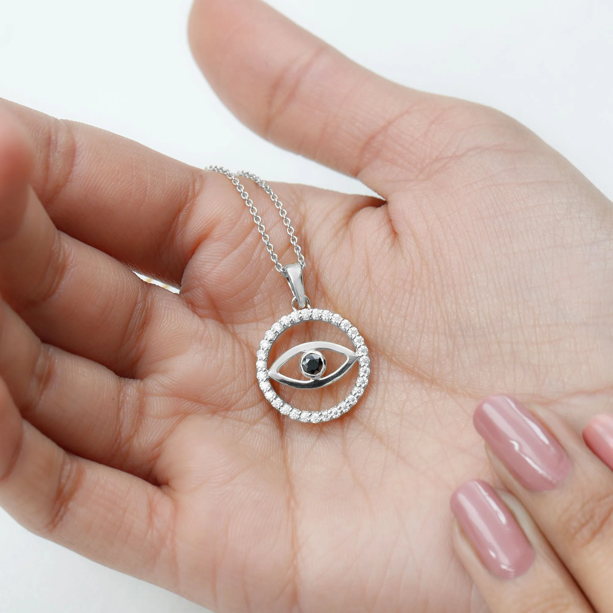 1 CT Black Onyx Evil Eye Pendant with Moissanite Eternity Circle