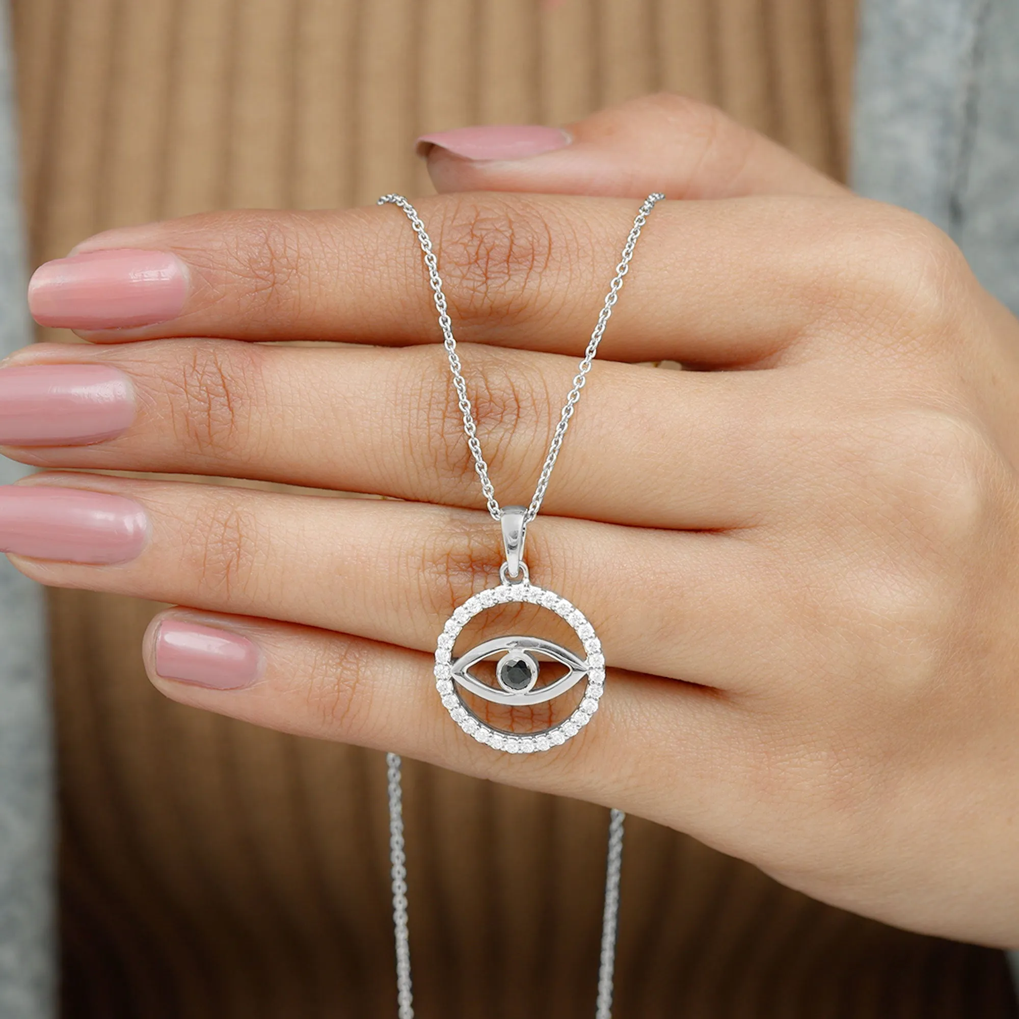 1 CT Black Onyx Evil Eye Pendant with Moissanite Eternity Circle