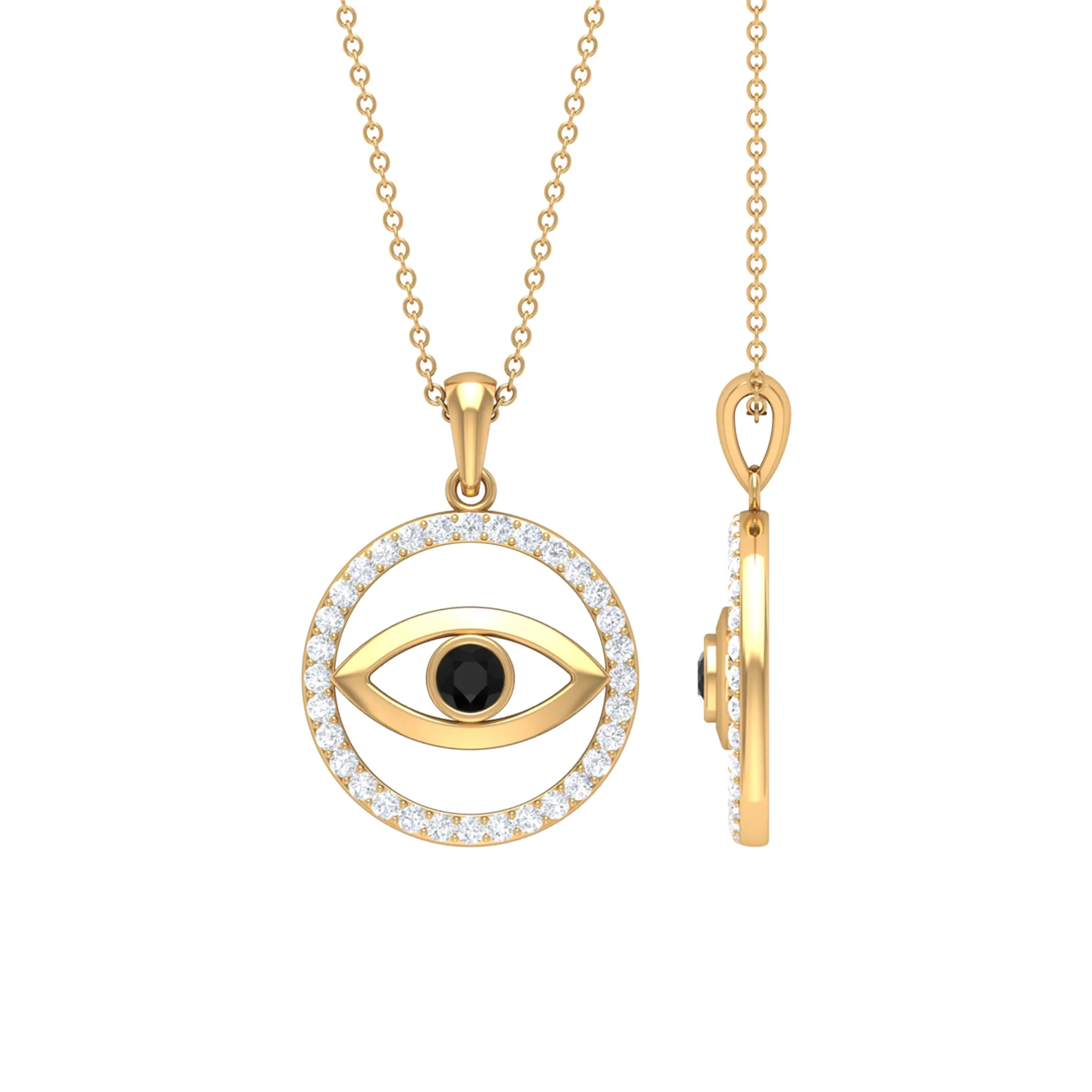 1 CT Black Onyx Evil Eye Pendant with Moissanite Eternity Circle