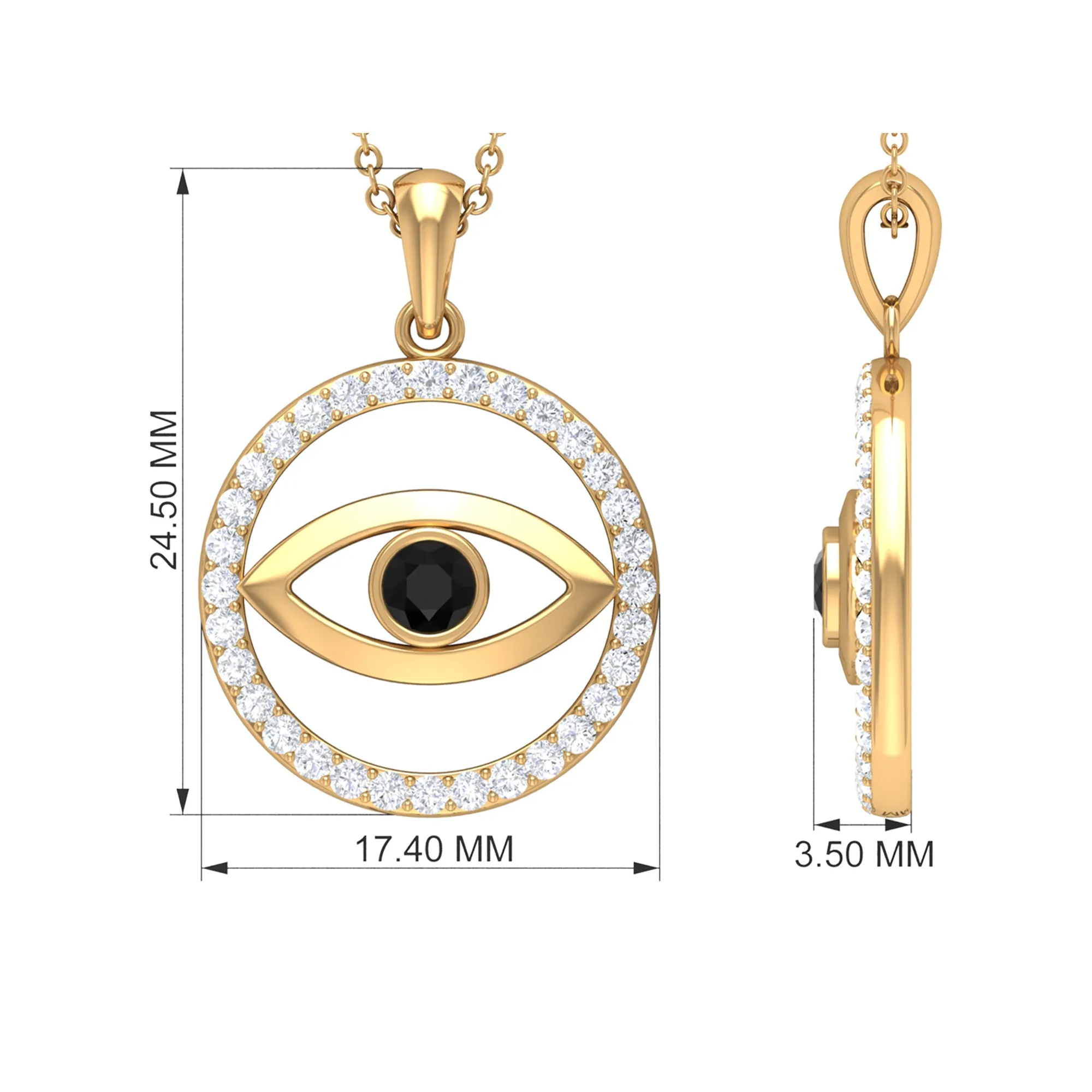 1 CT Black Onyx Evil Eye Pendant with Moissanite Eternity Circle
