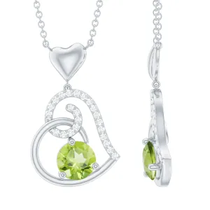 1 CT Peridot and Diamond Heart Drop Pendant