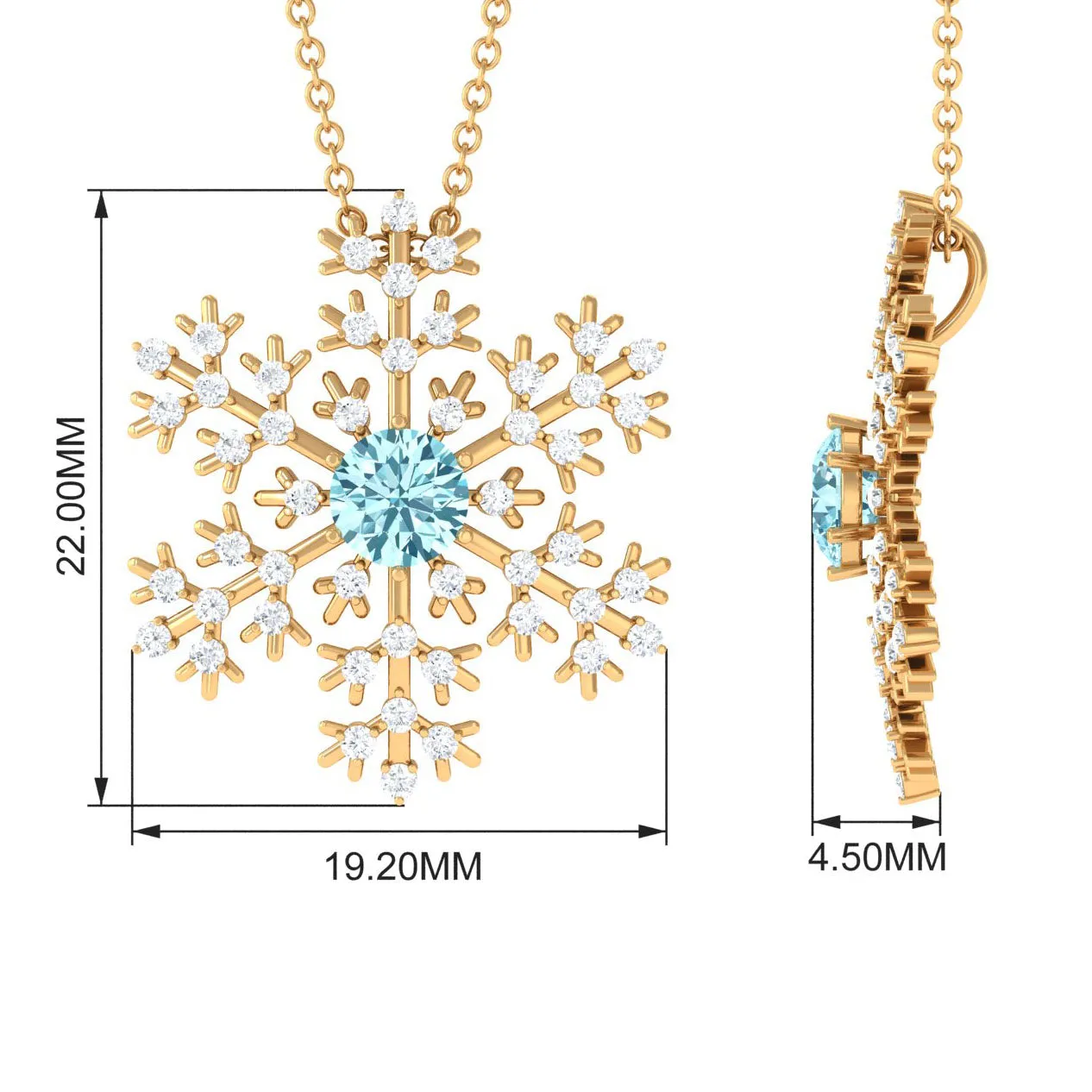 1 CT Snowflake Pendant Necklace with Aquamarine and Diamond