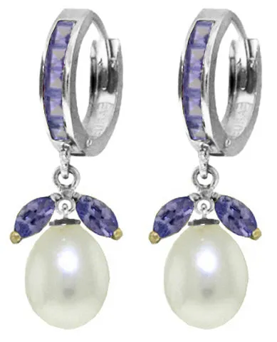 10.3 Carat 14K Solid Yellow Gold Hoop Earrings Tanzanite Pearl