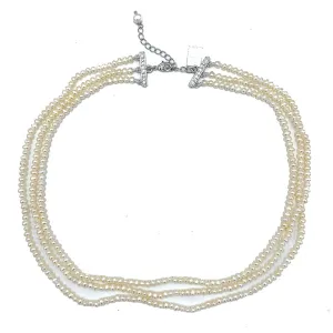 123-01-S | VINTAGE TRIPLE STRAND NECKLACE (WHITE ON SILVER)