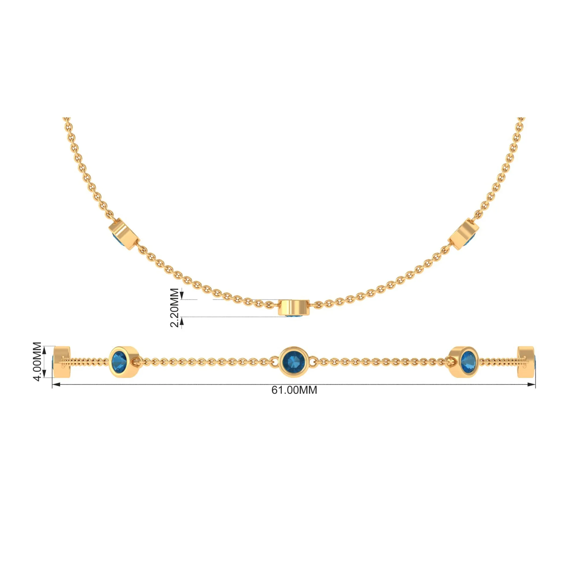 1.25 CT Bezel Set London Blue Topaz Seven Stone Station Chain Bracelet