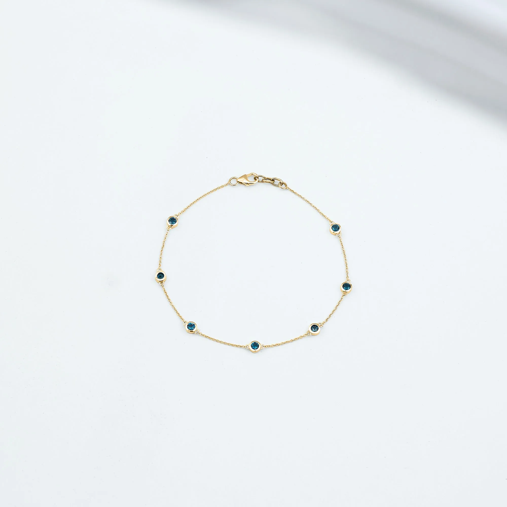 1.25 CT Bezel Set London Blue Topaz Seven Stone Station Chain Bracelet