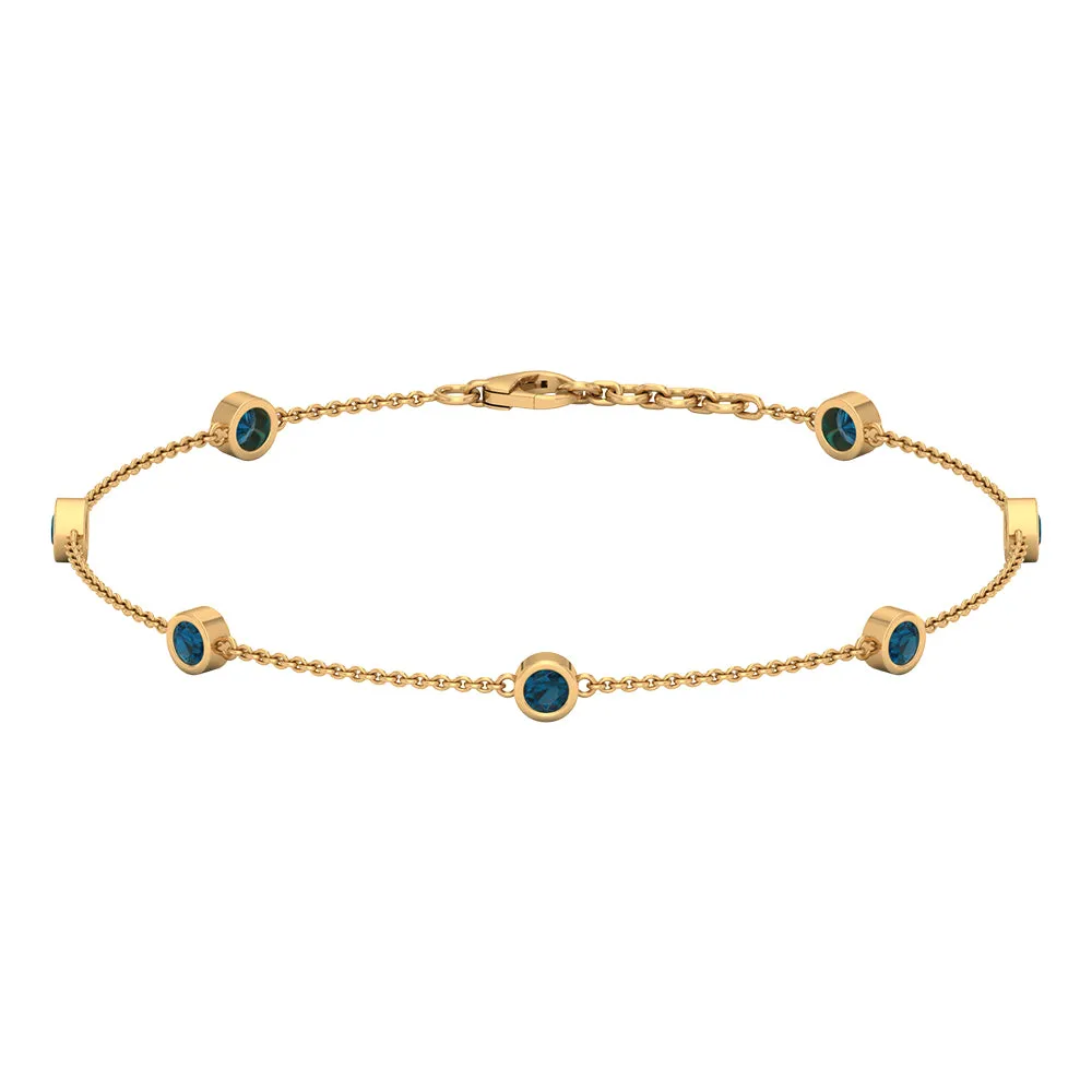 1.25 CT Bezel Set London Blue Topaz Seven Stone Station Chain Bracelet