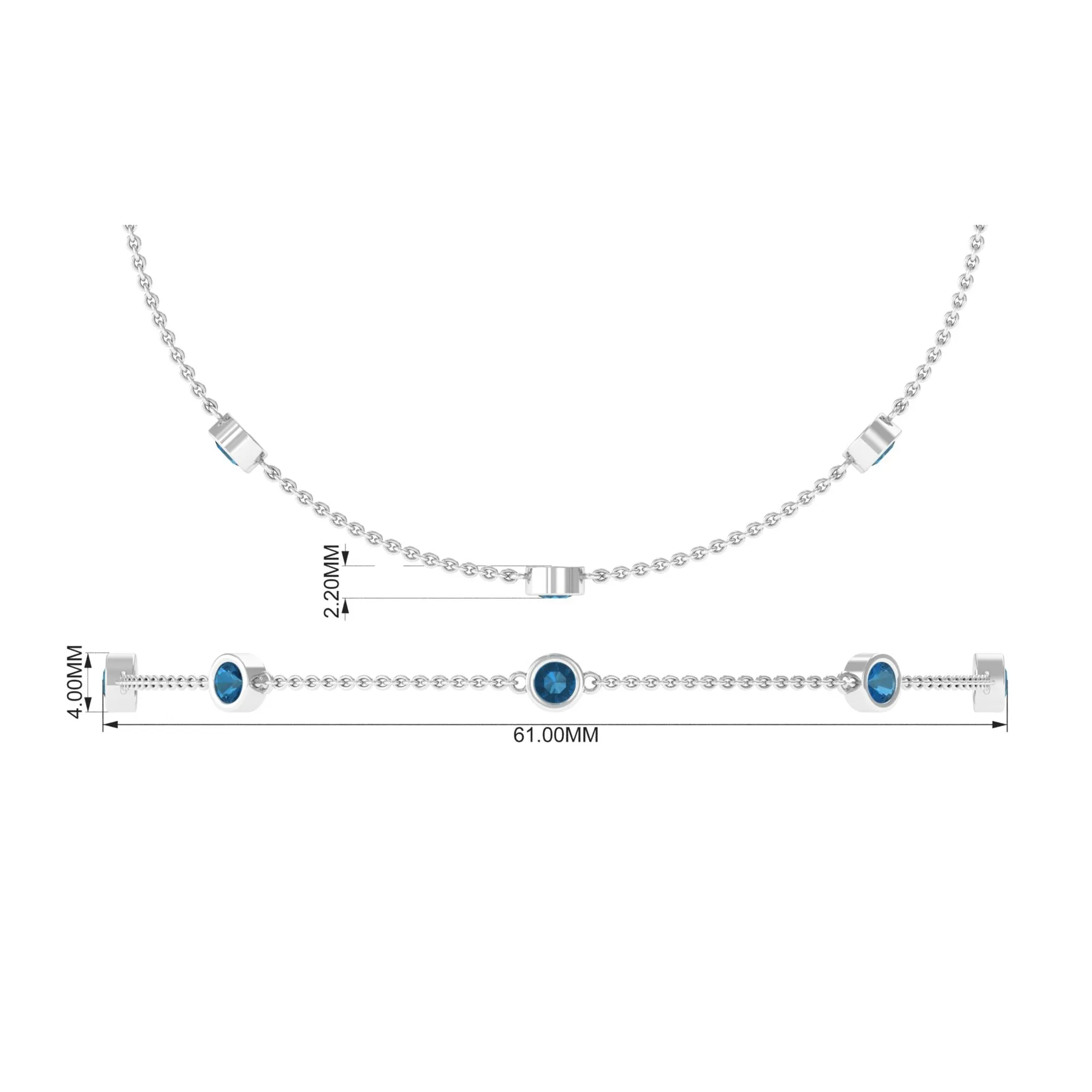 1.25 CT Bezel Set London Blue Topaz Seven Stone Station Chain Bracelet