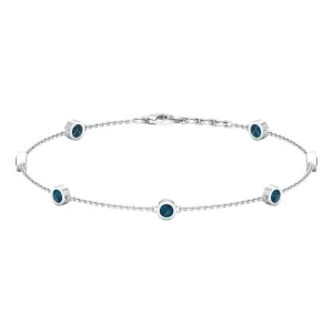 1.25 CT Bezel Set London Blue Topaz Seven Stone Station Chain Bracelet