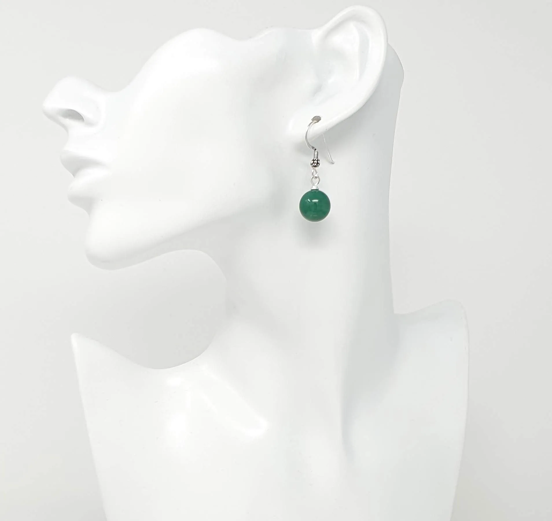 12mm Green Agate Silver Dangle Drop Earrings for Women Ladies and Girls