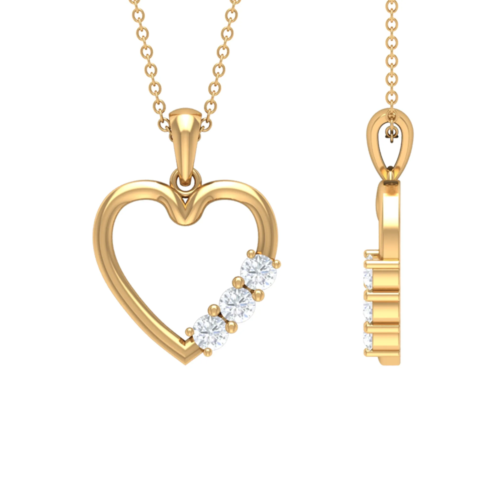 1/4 CT Simple Moissanite and Gold Heart Pendant