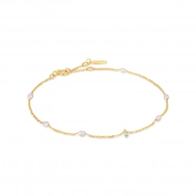 14ct Gold Pearl And White Sapphire Bracelet BAU003-01YG