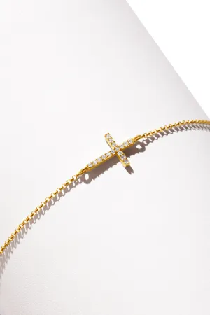 14K BG Dia Cross Bracelet