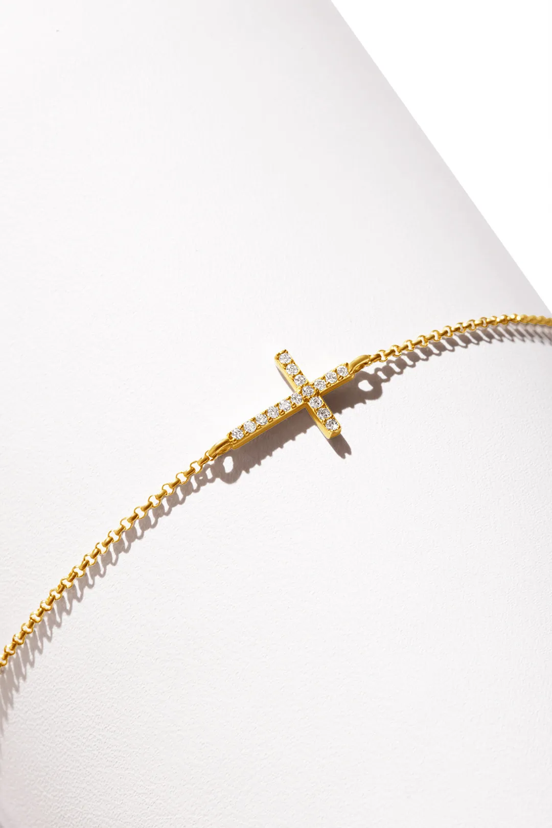 14K BG Dia Cross Bracelet