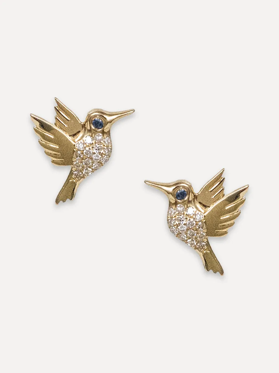 14K Blue Sapphire & Diamond Hummingbird Studs