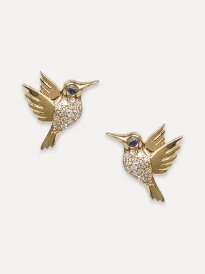 14K Blue Sapphire & Diamond Hummingbird Studs