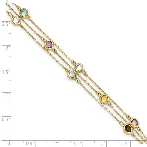 14K Gold 3-strand Multi-gemstone Bracelet