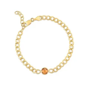 14k Gold Curb Chain Bracelet with Gemstone Center