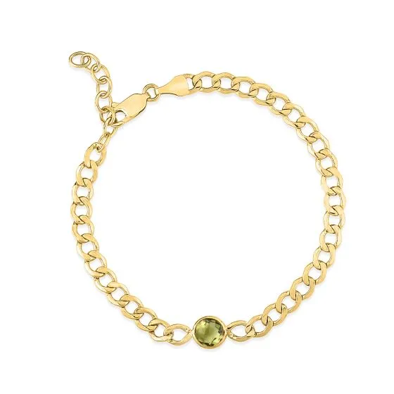 14k Gold Curb Chain Bracelet with Gemstone Center