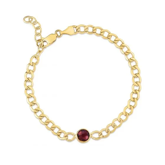 14k Gold Curb Chain Bracelet with Gemstone Center