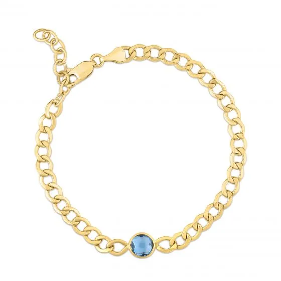 14k Gold Curb Chain Bracelet with Gemstone Center