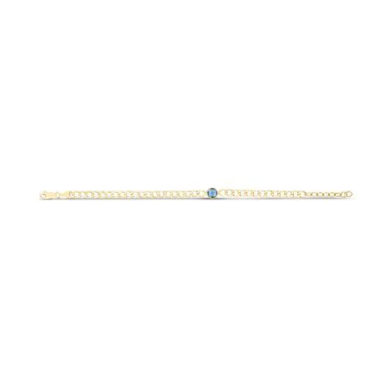 14k Gold Curb Chain Bracelet with Gemstone Center