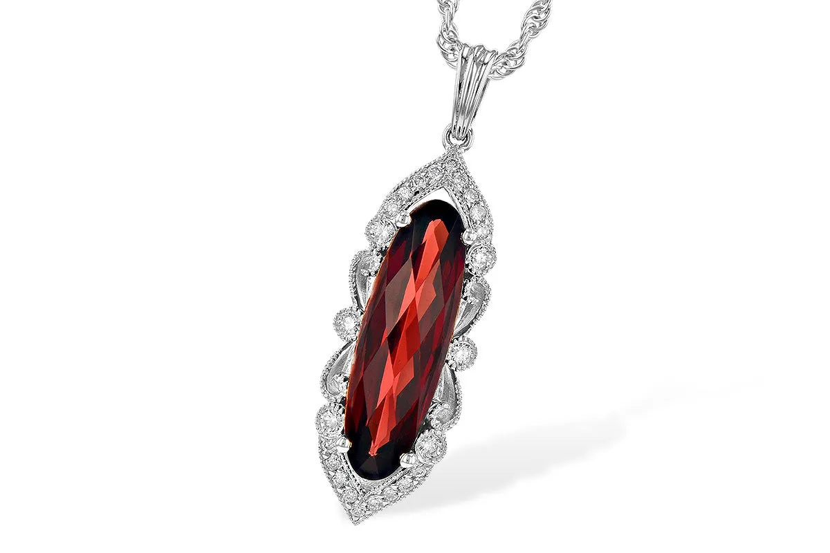 14K Gold Elongated Checkerboard Garnet Necklace with Diamonds