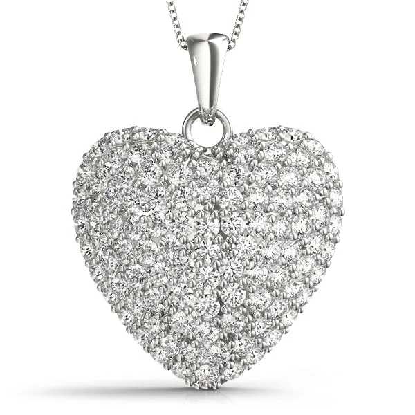 14K Gold Heart Pave Cluster Diamond Necklace / Pendant