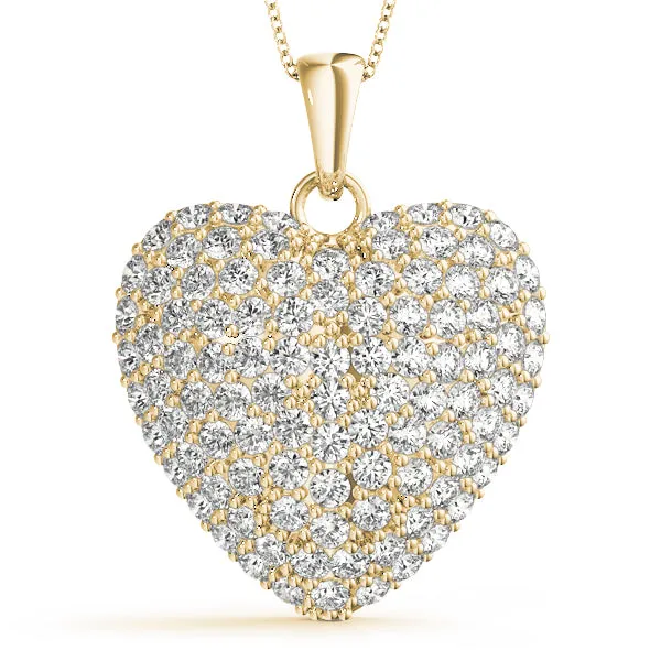 14K Gold Heart Pave Cluster Diamond Necklace / Pendant