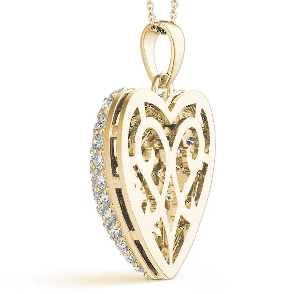 14K Gold Heart Pave Cluster Diamond Necklace / Pendant