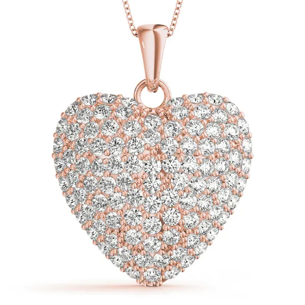 14K Gold Heart Pave Cluster Diamond Necklace / Pendant
