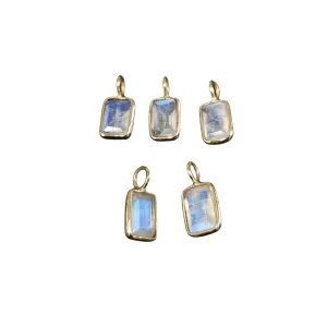 14k Gold Rainbow Moonstone 6 x 4 mm Baguette Charm