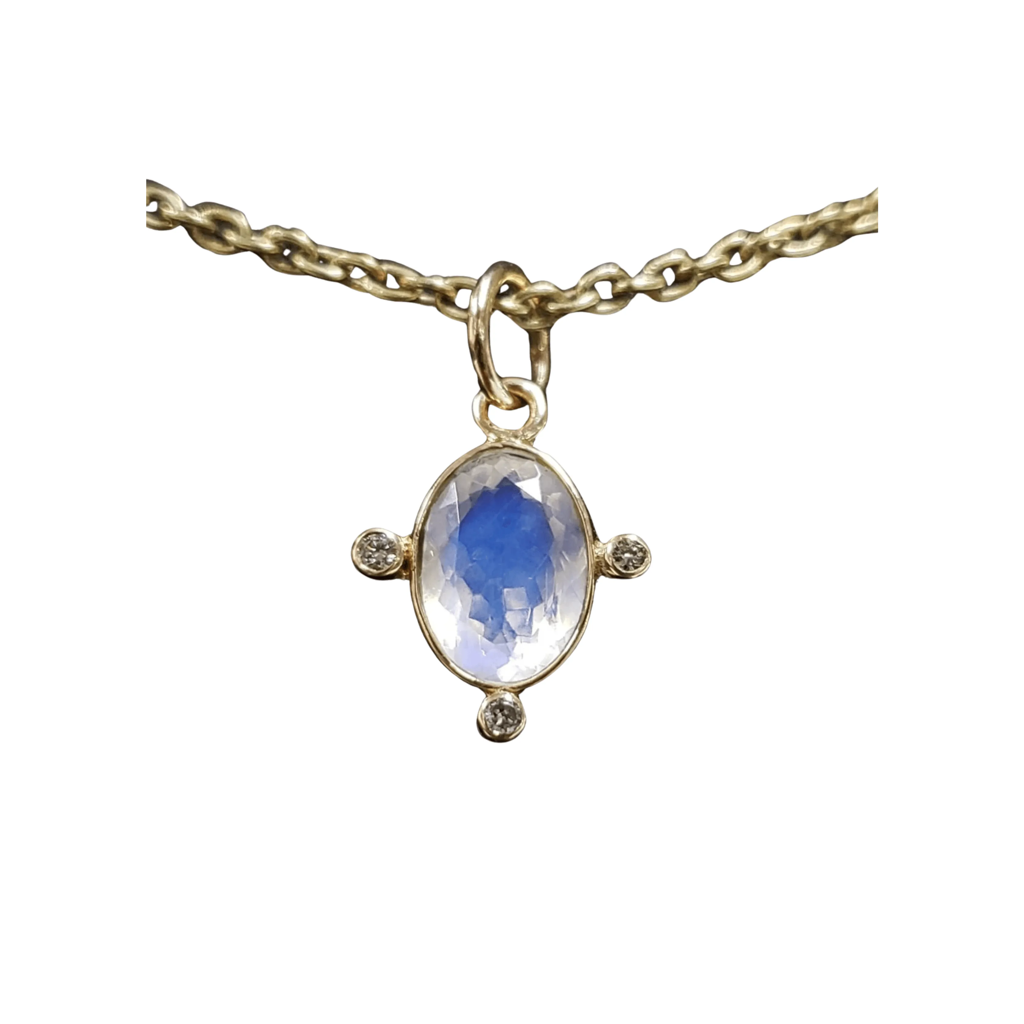 14k Gold Rainbow Moonstone & Diamond Pendant