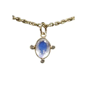 14k Gold Rainbow Moonstone & Diamond Pendant