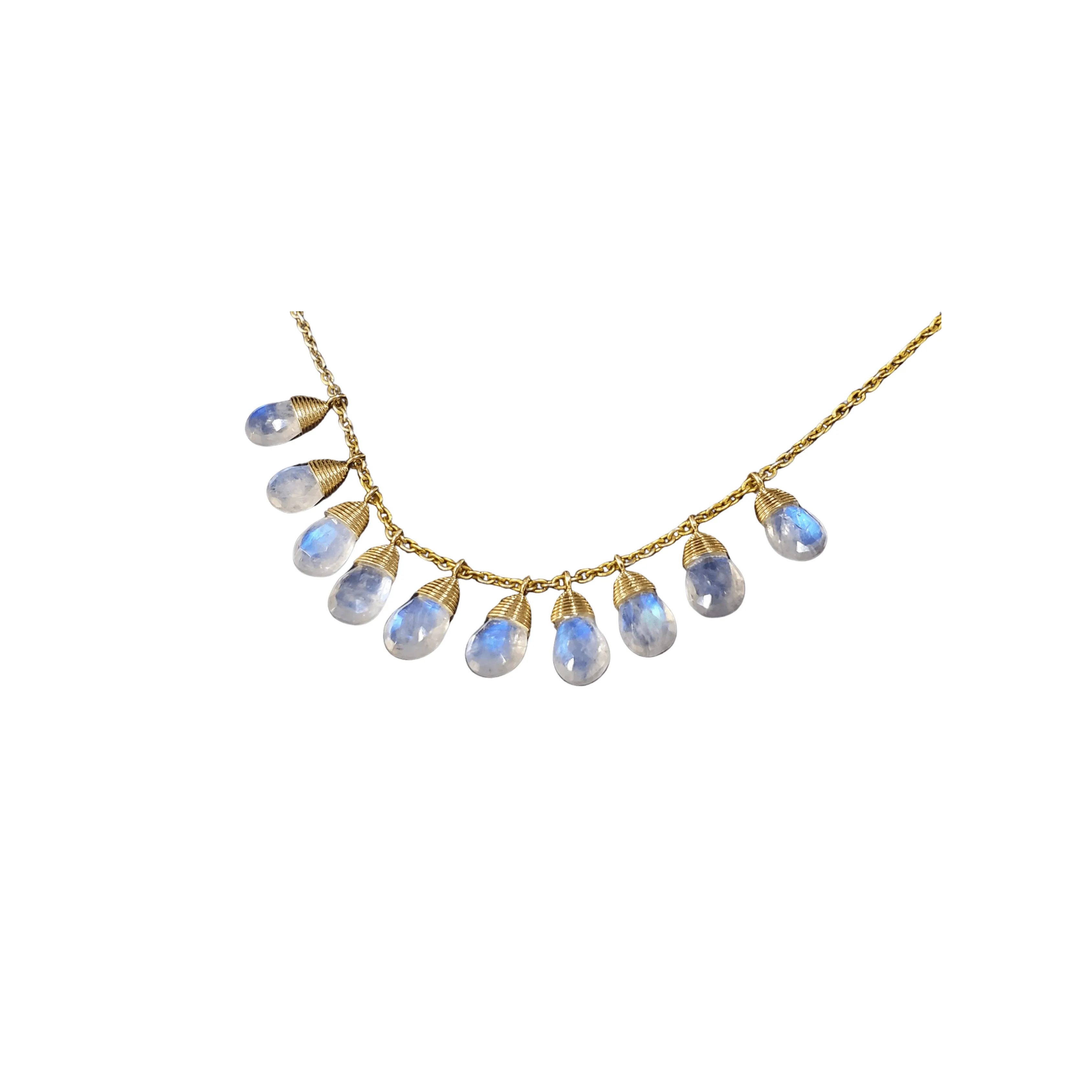 14k Gold Rainbow Moonstone Teardrop Charm Pendant