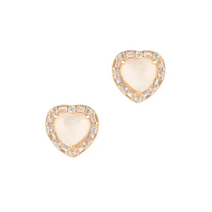 14k Gold Vermeil Moonstone Heart Halo Studs