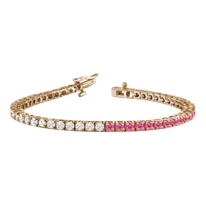 14k Half Gemstone Half Diamond Tennis Bracelet