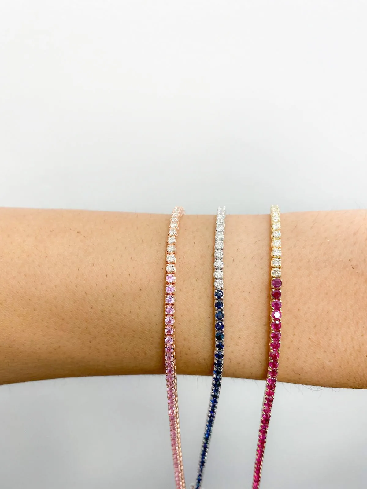 14k Half Gemstone Half Diamond Tennis Bracelet