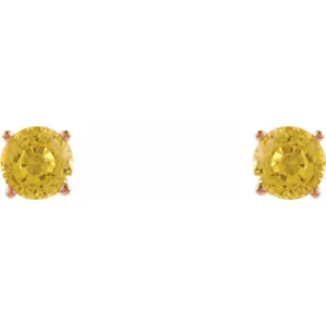 14K Rose 5 mm Natural Yellow Sapphire Stud Earrings