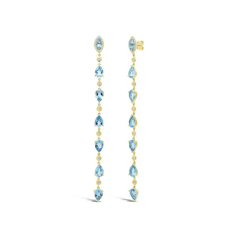 14K Rose Gold Diamond   Blue Topaz Earrings