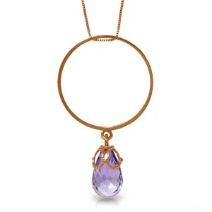 14K Solid Rose Gold Briolette Purple Amethyst Necklace Gemstone Class
