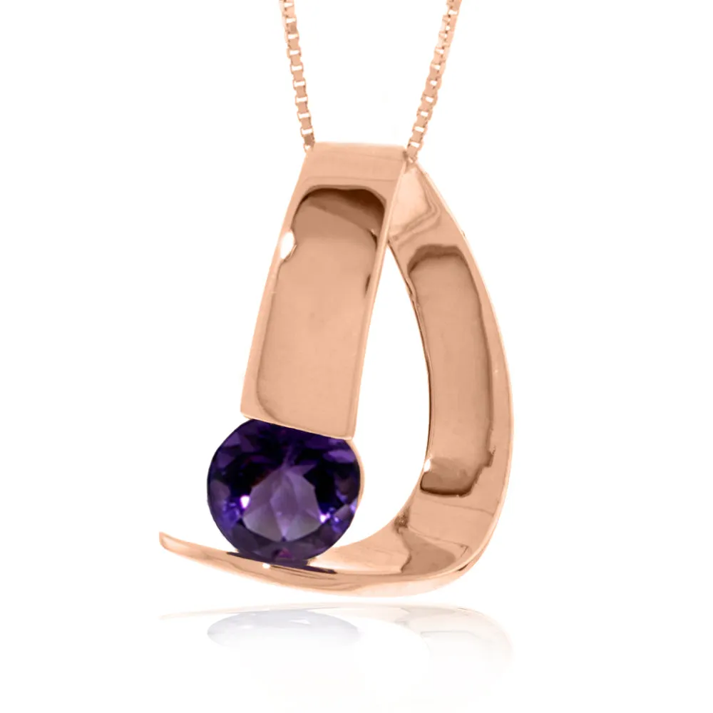 14K Solid Rose Gold Modern Necklace w/ Natural Amethyst