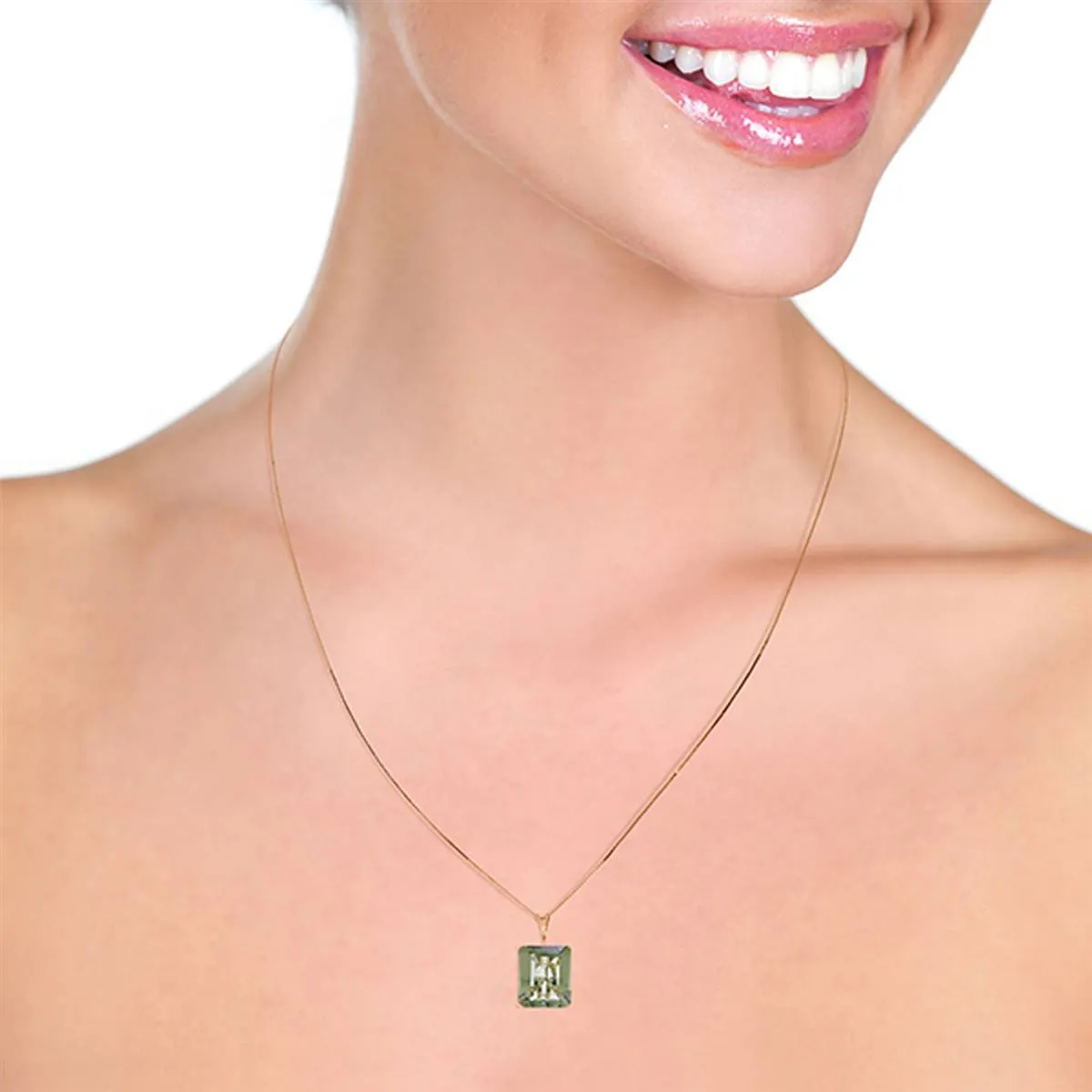 14K Solid Rose Gold Necklace w/ Octagon Green Amethyst