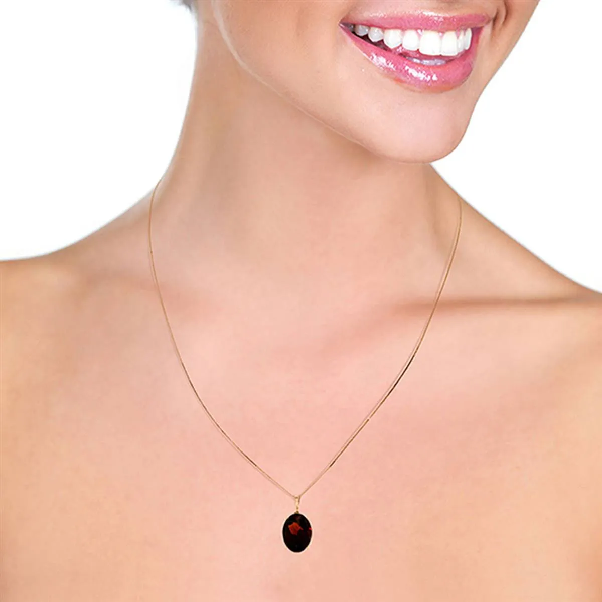 14K Solid Rose Gold Necklace w/ Oval Garnet