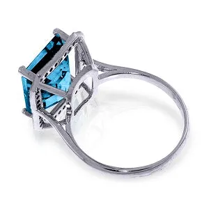 14K Solid White Gold Ring w/ Natural Black Diamonds & Blue Topaz
