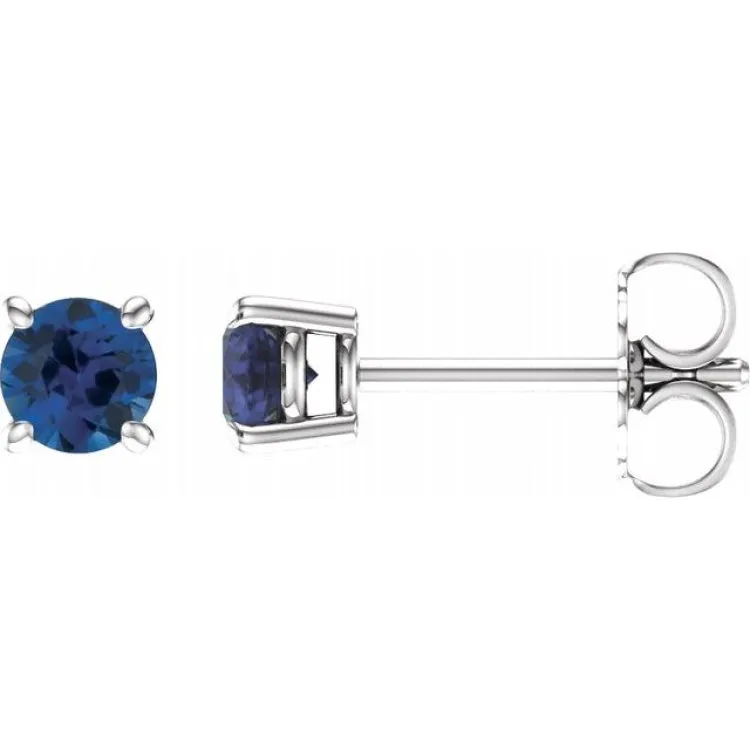 14K White 4 mm Lab-Grown Blue Sapphire Stud Earrings with Friction Post