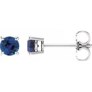 14K White 4 mm Lab-Grown Blue Sapphire Stud Earrings with Friction Post